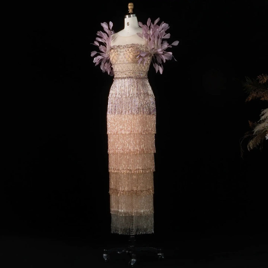 Luxury Feathers Tassel Lilac Evening Dress SS379