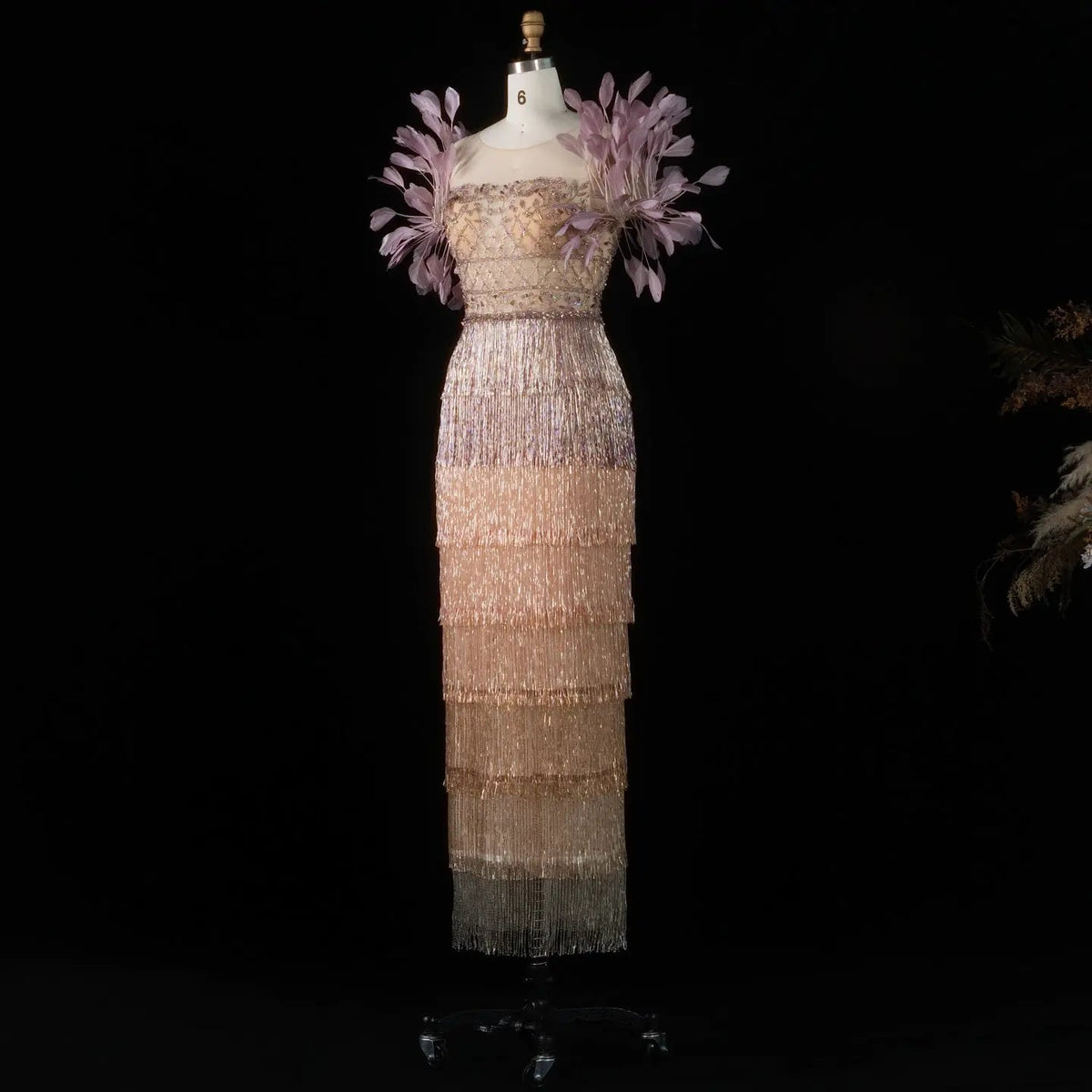 Luxury Feathers Tassel Lilac Evening Dress SS379