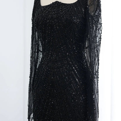 Luxury Beaded Champagne Long Sleeves Mermaid Evening Dress SS686
