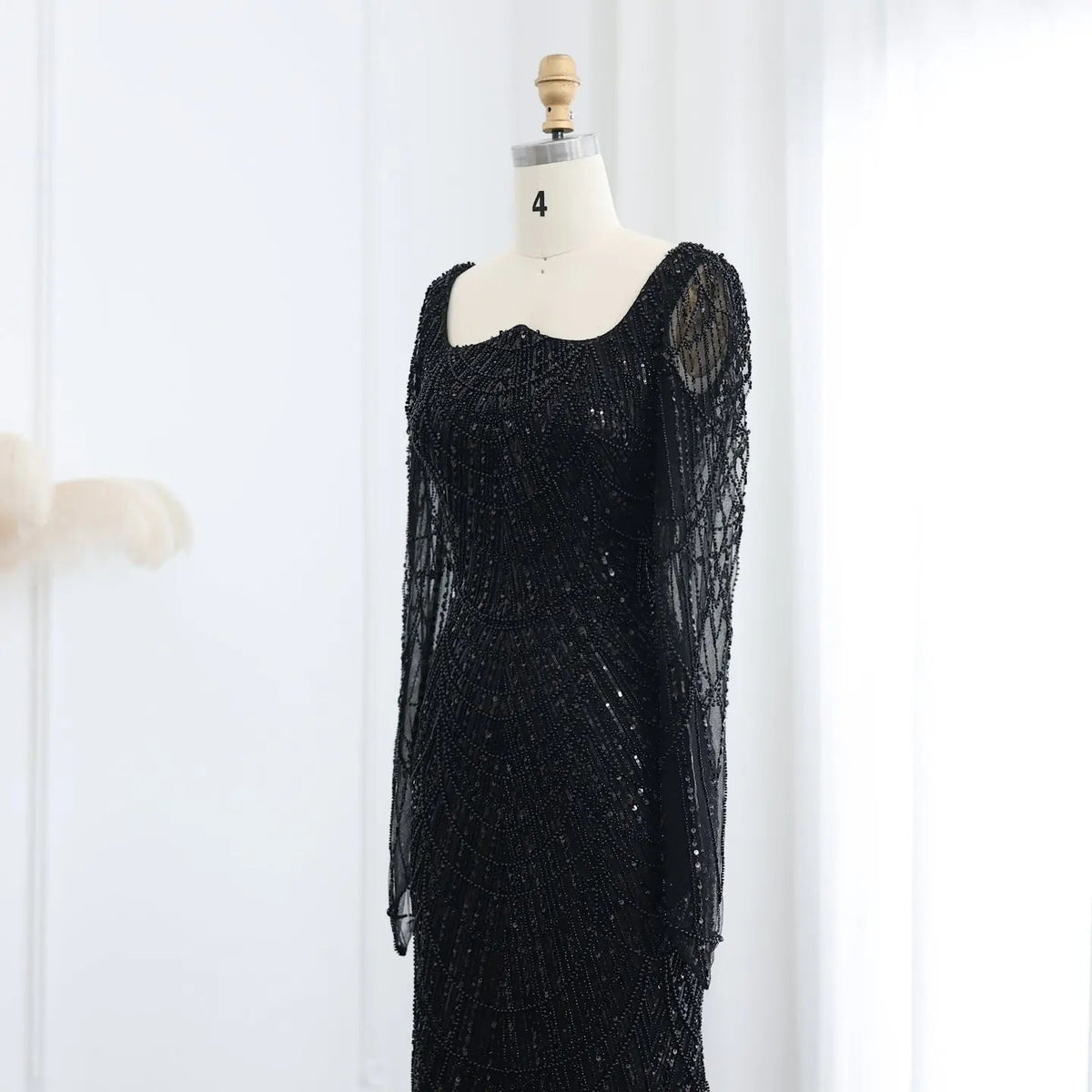 Luxury Beaded Champagne Long Sleeves Mermaid Evening Dress SS686