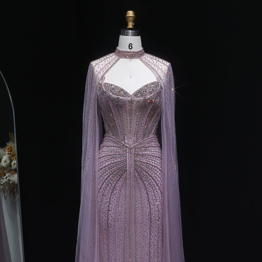 Luxury Mermaid Beaded Evening Dress with Cape SS156