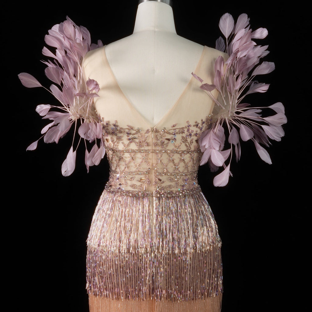 Luxury Feathers Lilac Ankle Length Tassel Evening Dress SS379