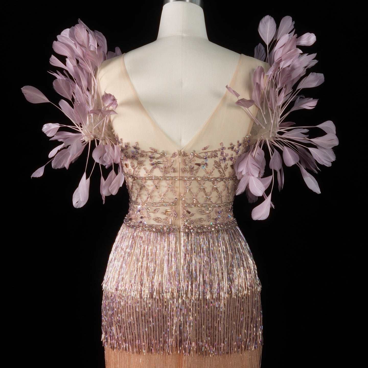 Luxury Feathers Lilac Ankle Length Tassel Evening Dress SS379