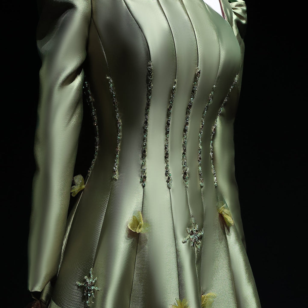 Elegant Green 3D Floral Beaded Off-Shoulder Evening Dress XD014