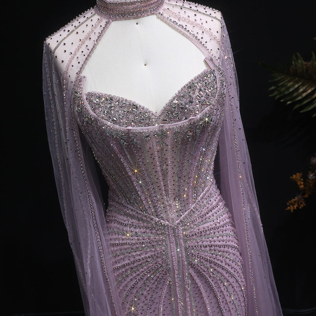 Luxury Mermaid Beaded Evening Dress with Cape SS156