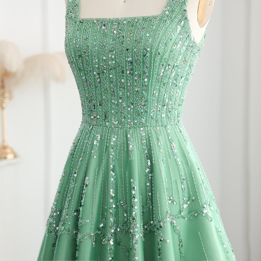 Luxury Beaded Spaghetti Straps Green Evening Dresses with Sequin SS225
