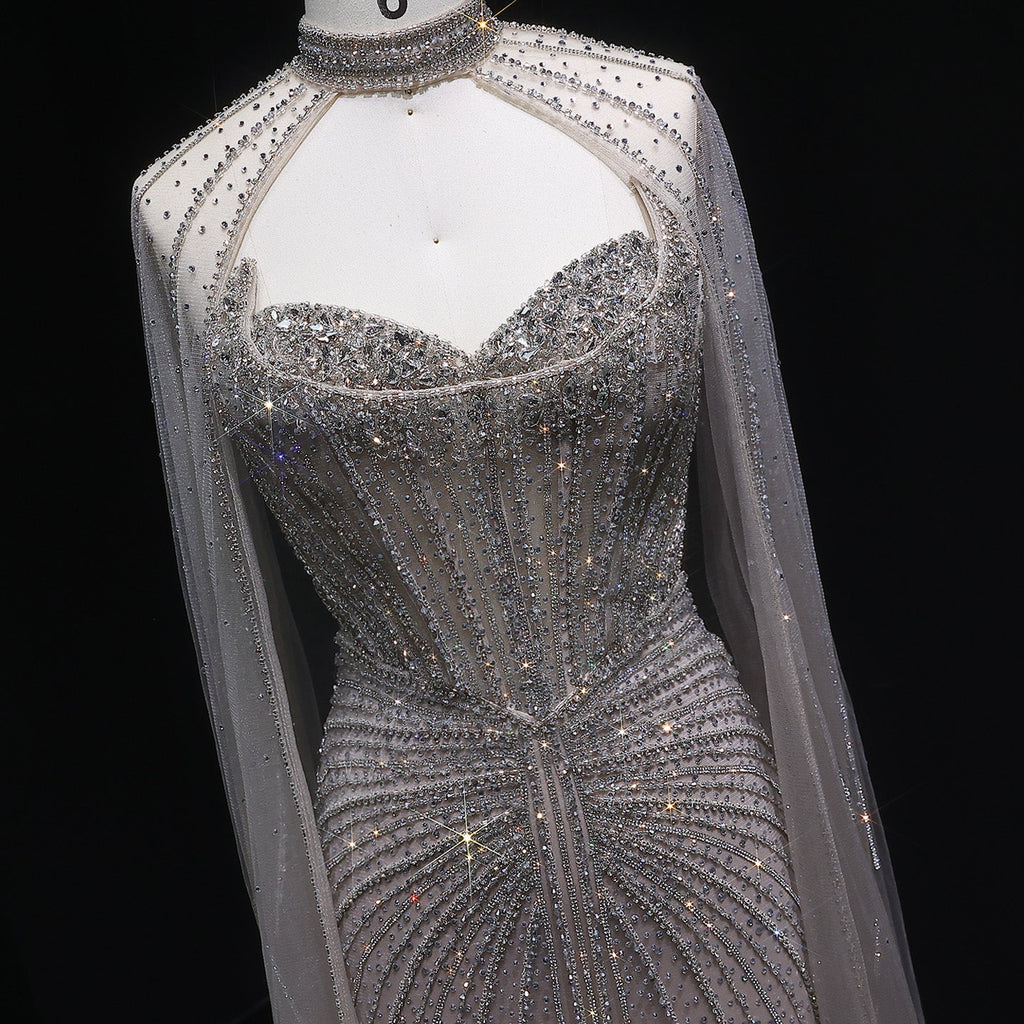 Luxury Mermaid Beaded Evening Dress with Cape SS156