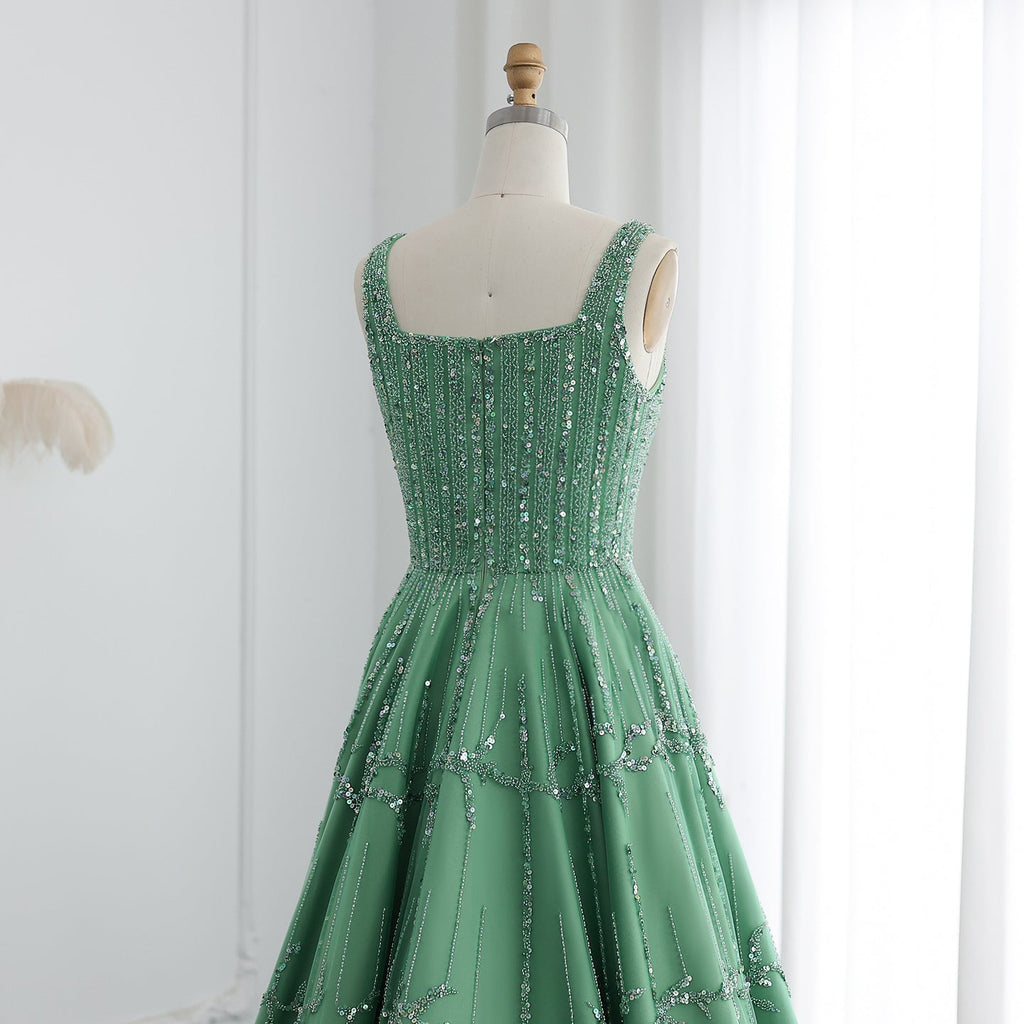 Luxury Beaded Spaghetti Straps Green Evening Dresses with Sequin SS225