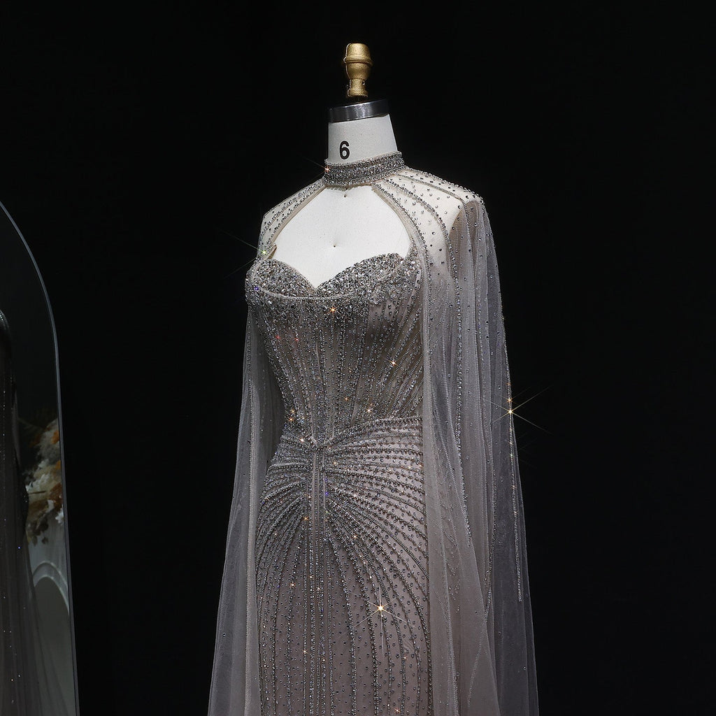 Luxury Mermaid Beaded Evening Dress with Cape SS156