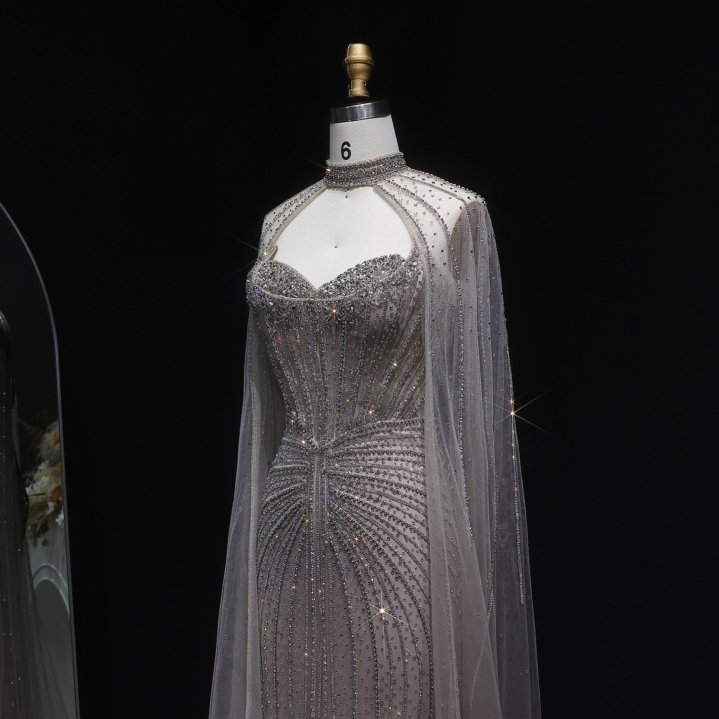Luxury Mermaid Beaded Evening Dress with Cape SS156