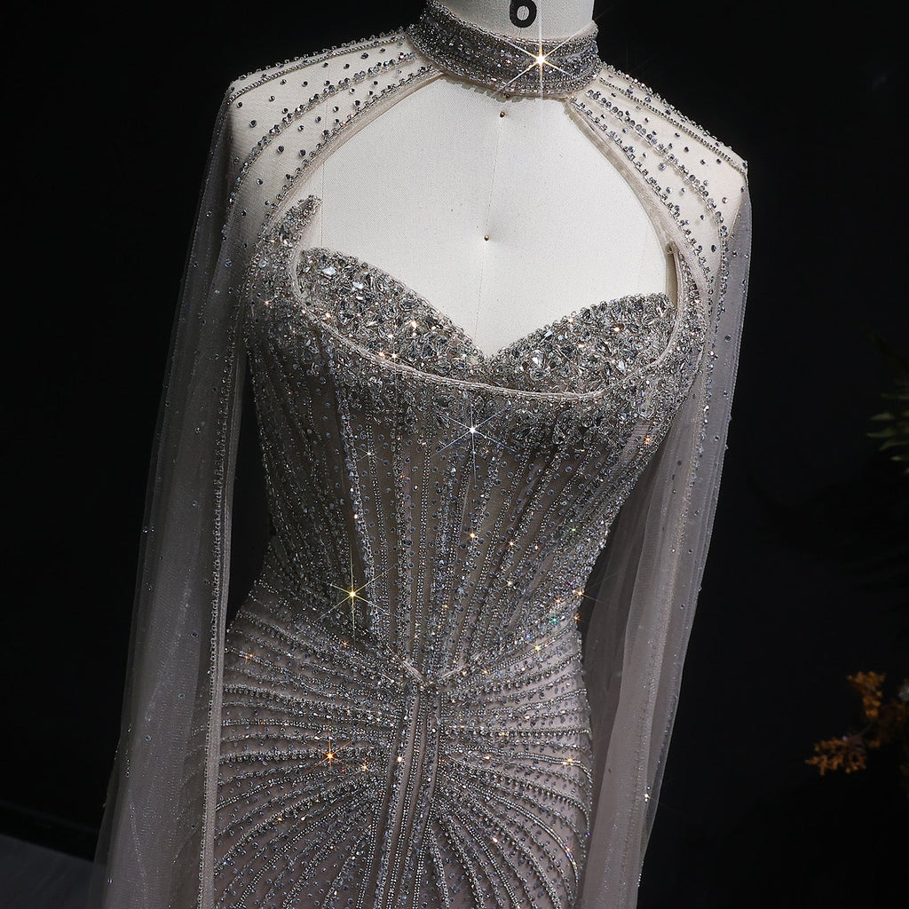 Luxury Mermaid Beaded Evening Dress with Cape SS156