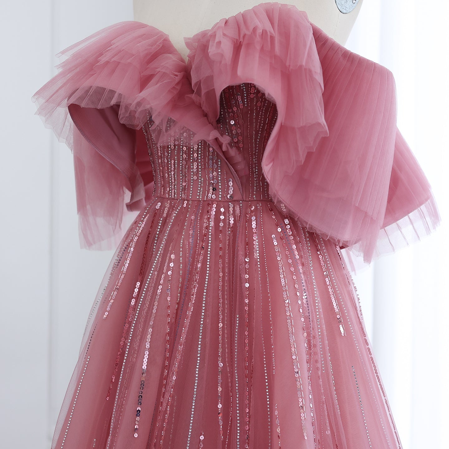 Luxury Fuchsia Off Shoulder A-Line Evening Dress SS390