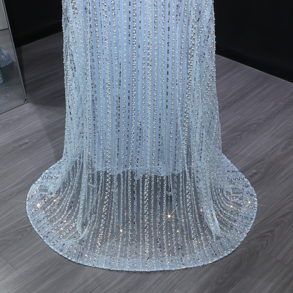 Luxury Pearls Champagne Evening Dress with Cape SS691