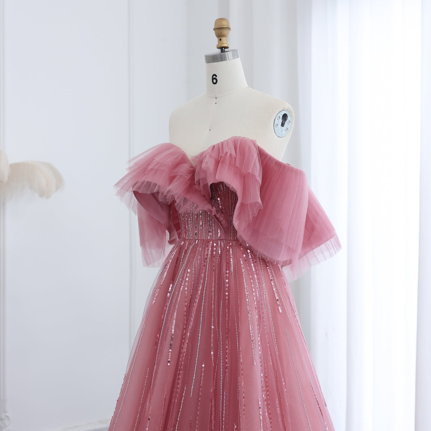 Luxury Fuchsia Off Shoulder A-Line Evening Dress SS390