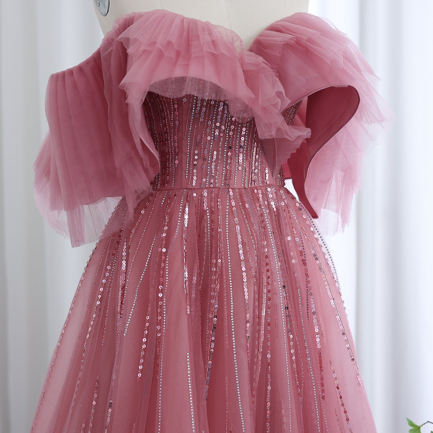 Luxury Fuchsia Off Shoulder A-Line Evening Dress SS390