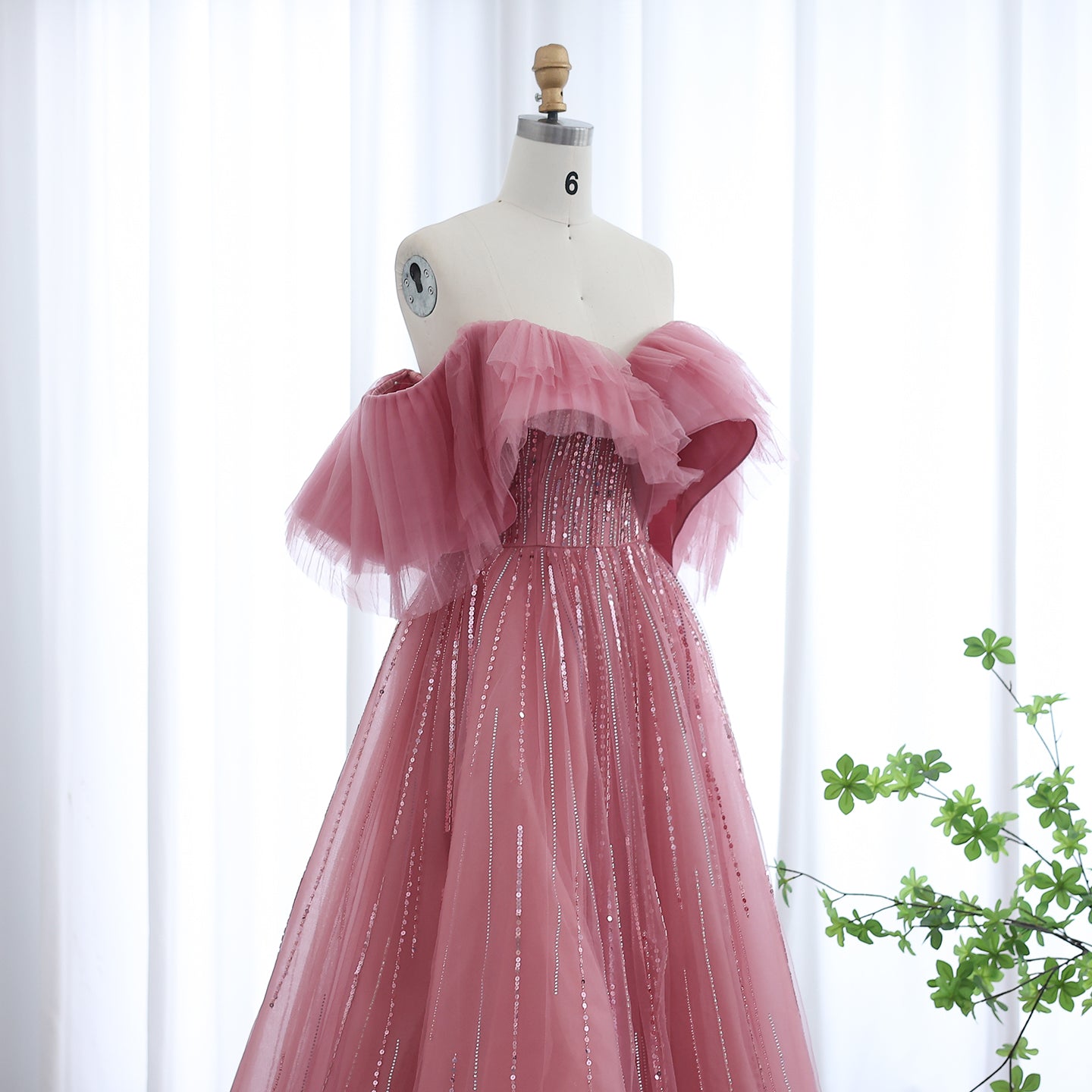 Luxury Fuchsia Off Shoulder A-Line Evening Dress SS390
