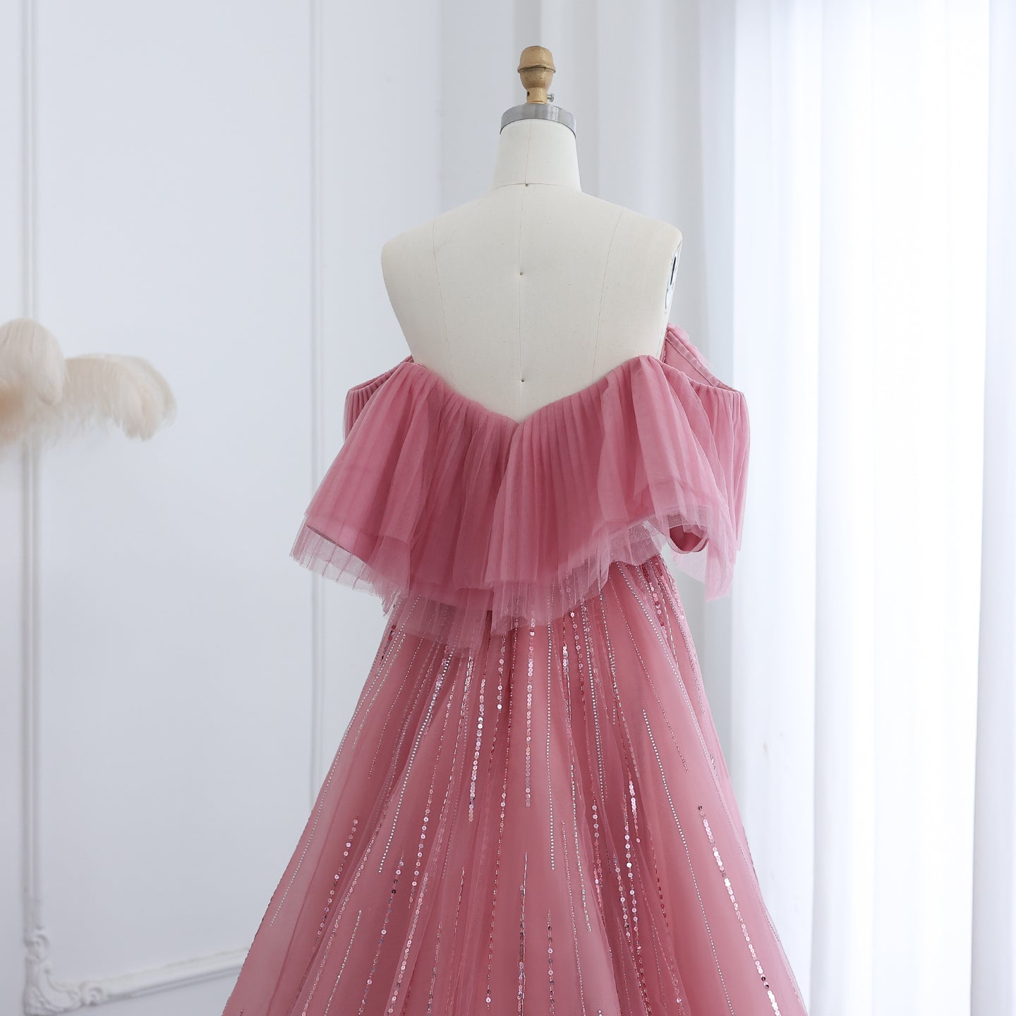 Luxury Fuchsia Off Shoulder A-Line Evening Dress SS390