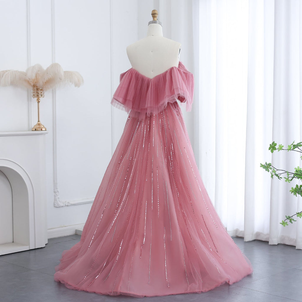 Luxury Fuchsia Off Shoulder A-Line Evening Dress SS390