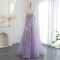 Luxury Beaded Lilac A-Line Strapless Evening Dress with Sleeves SS462