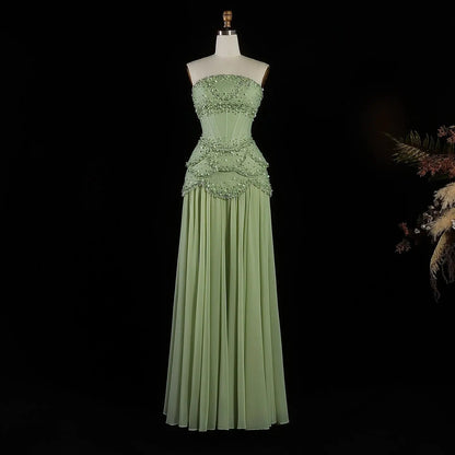 Luxury Pearls Tassel Blue and Yellow Evening Dress with Flowing Sleeves SS286