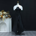 Elegant Black&White A-Line Satin Evening Dress with Cape SF415