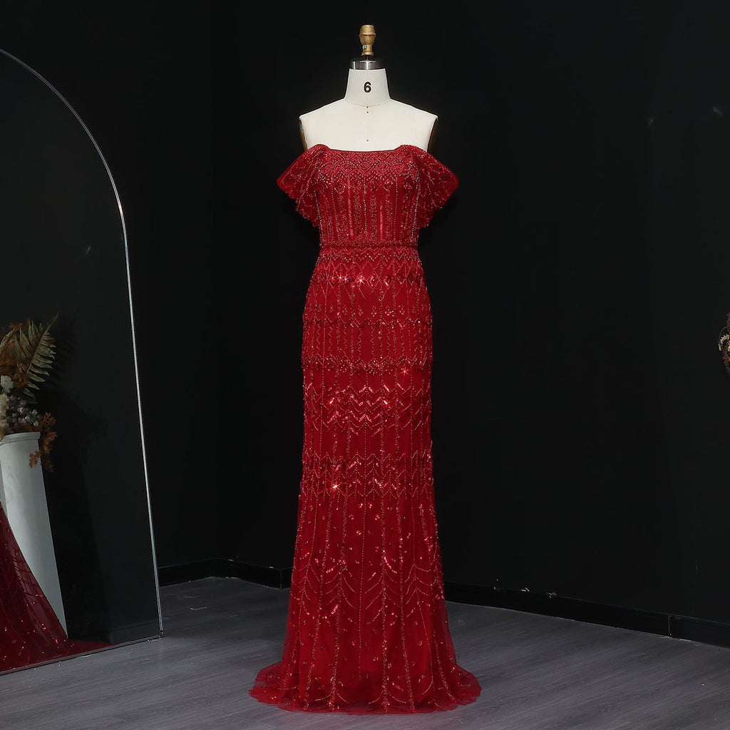 Luxury Beaded Off-Shoulder Mermaid Evening Dress SS291