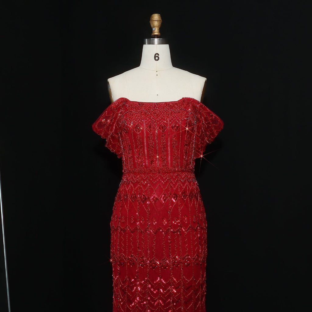 Luxury Beaded Off-Shoulder Mermaid Evening Dress SS291