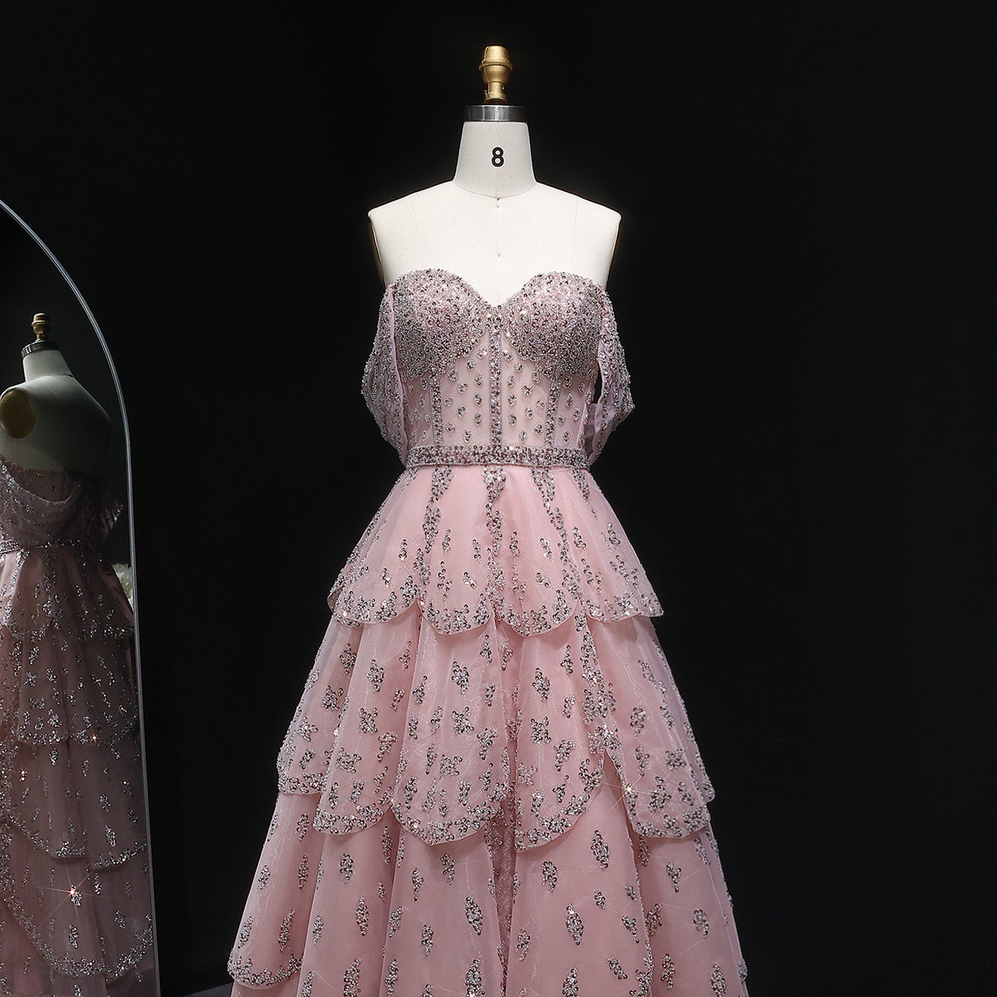 Glamorous Pink Strapless Sequin Tiered Evening Dress SS612