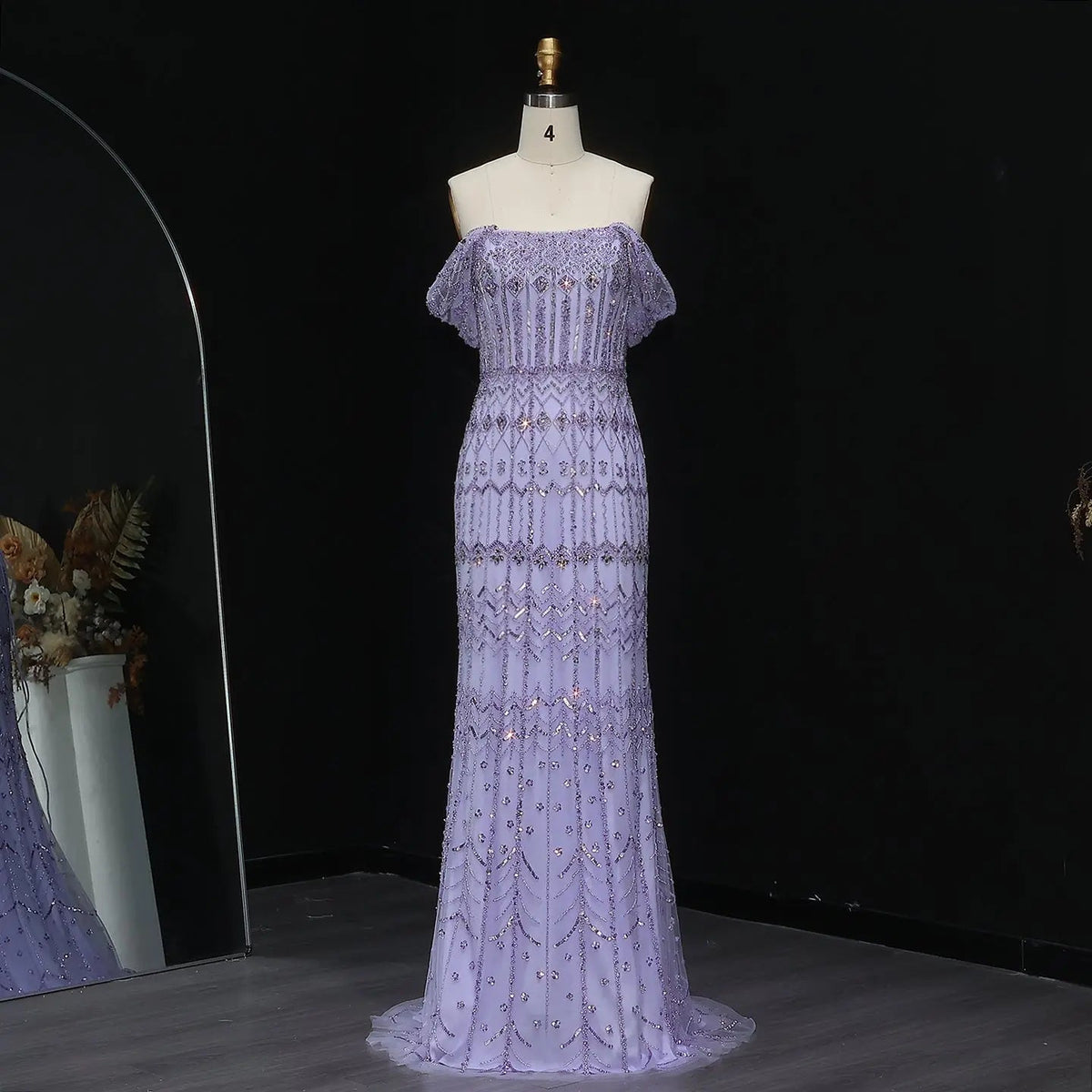Luxury White Beaded Short Sleeves Evening Dress SS291