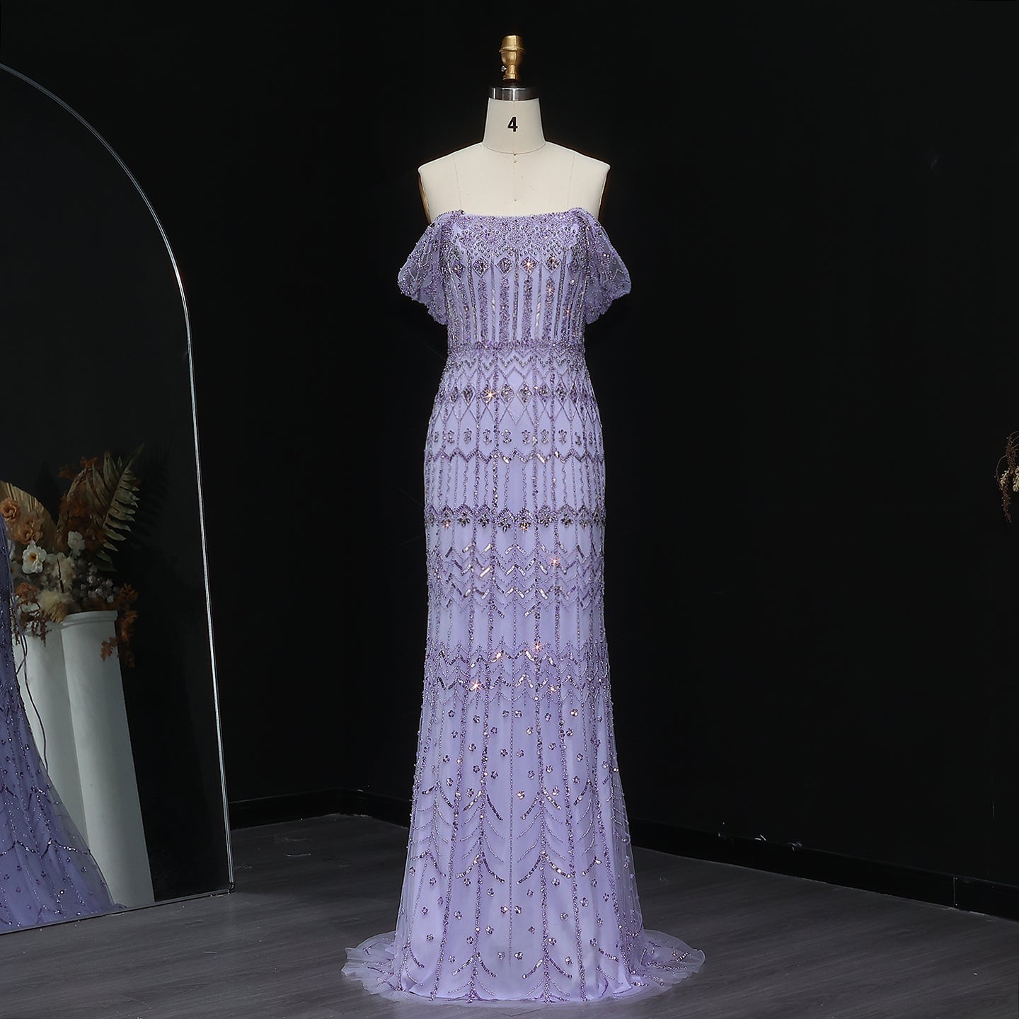 Luxury Beaded Off-Shoulder Mermaid Evening Dress SS291