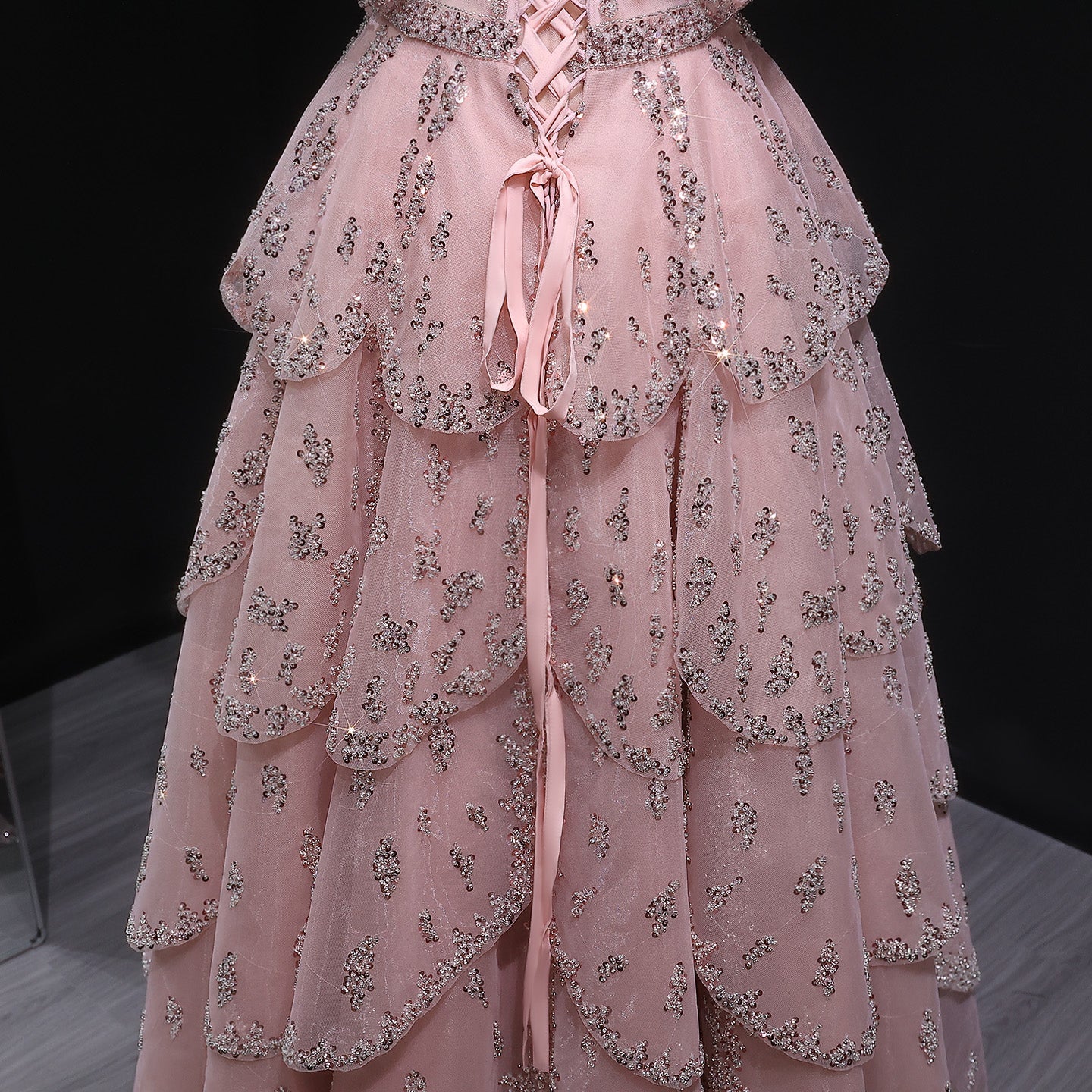 Glamorous Pink Strapless Sequin Tiered Evening Dress SS612