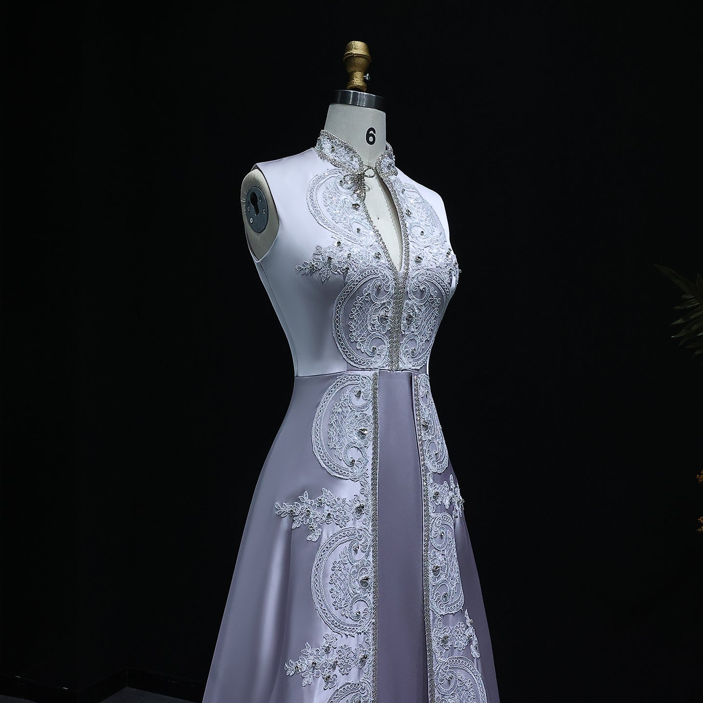 Elegant Floral Embroidery Gray A-Line Evening Dress XD-003