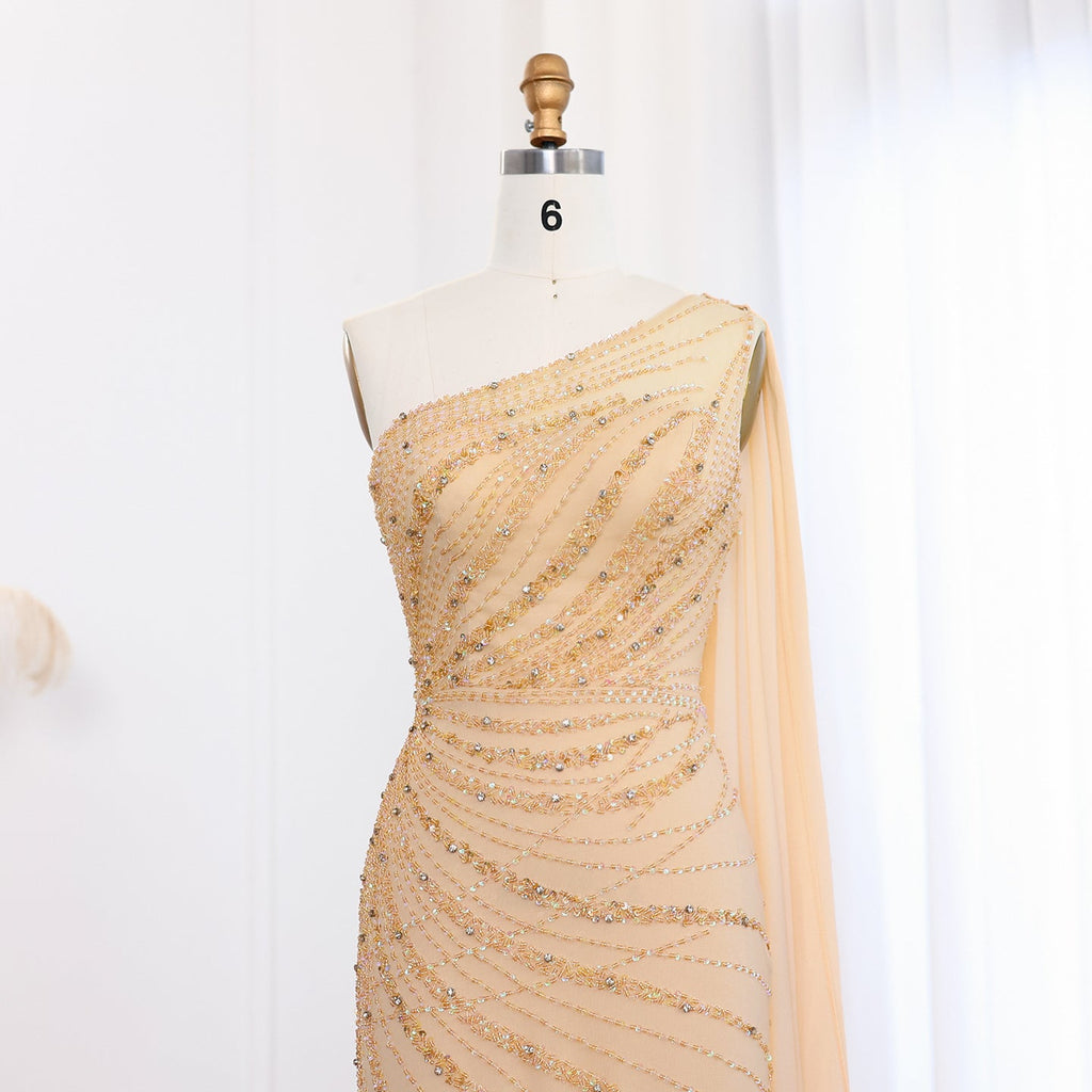 Luxury Feathers Turquoise One Shoulder Mermaid Evening Dress SS498