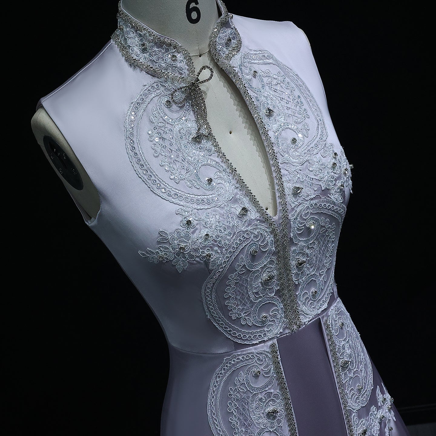 Elegant Floral Embroidery Gray A-Line Evening Dress XD-003