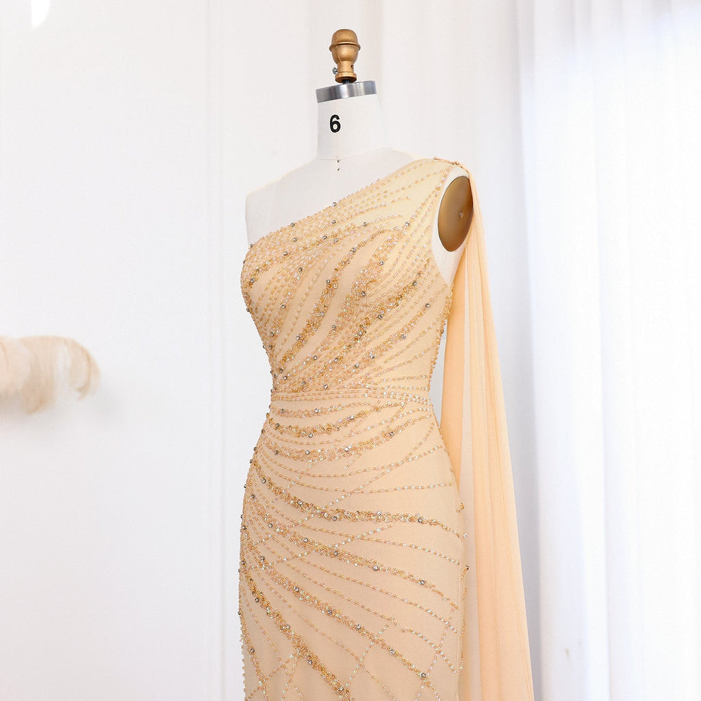 Luxury Feathers Turquoise One Shoulder Mermaid Evening Dress SS498