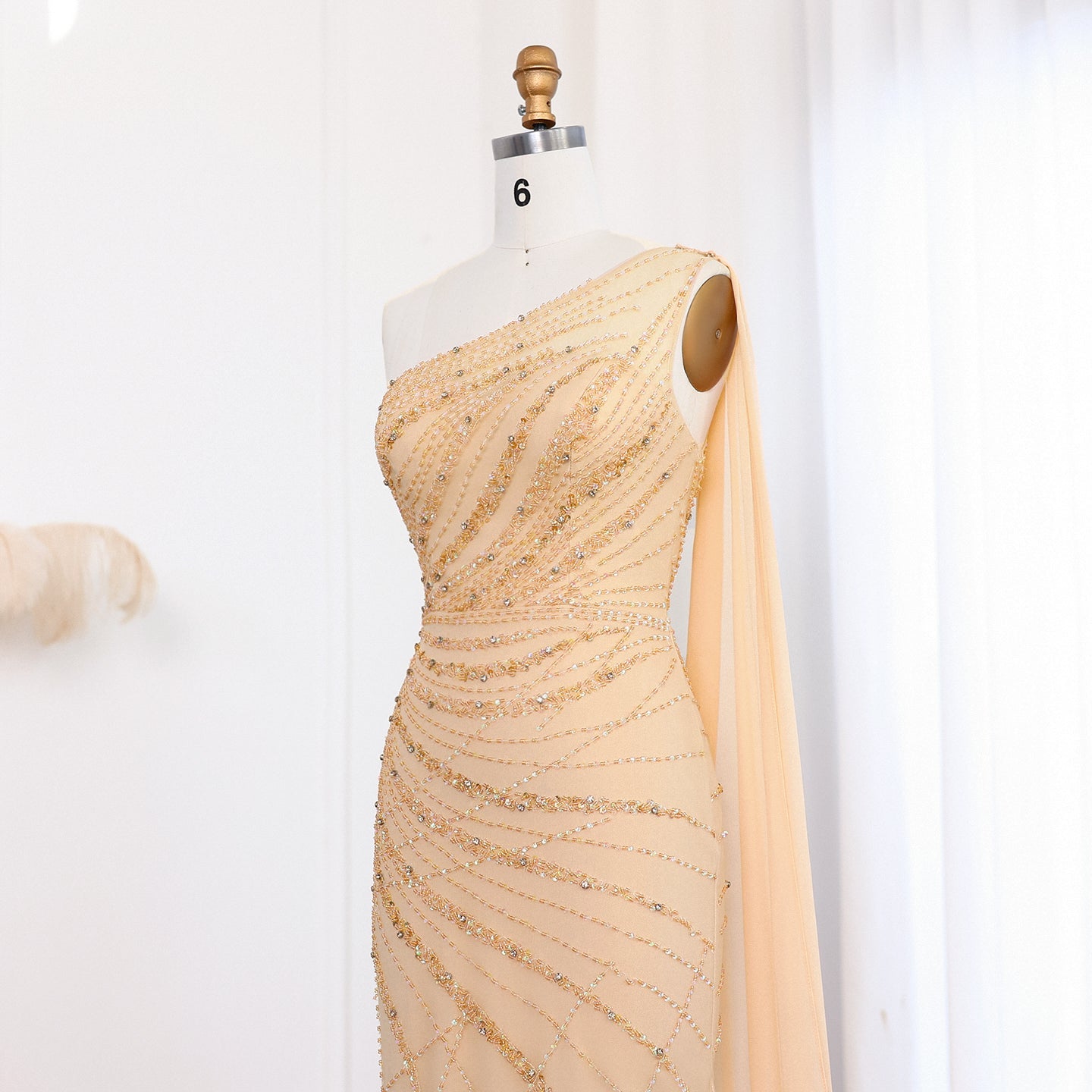 Luxury Feathers Turquoise One Shoulder Mermaid Evening Dress SS498
