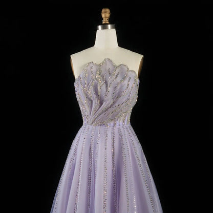 Luxury Beaded Lilac Scalloped Evening Dress SS247