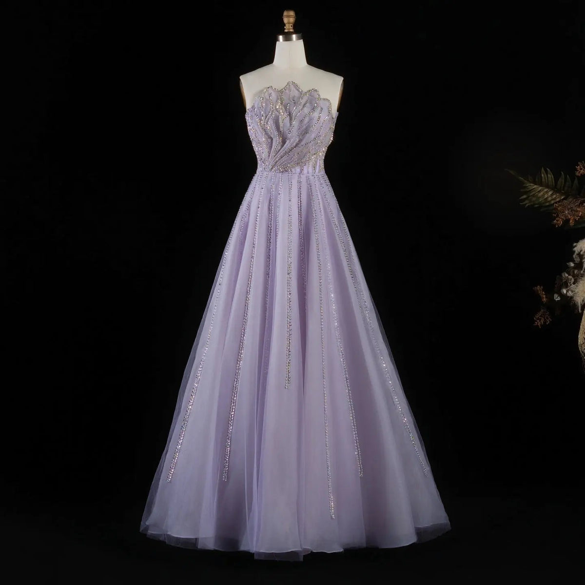 Luxury Beaded Lilac Scalloped Evening Dress SS247
