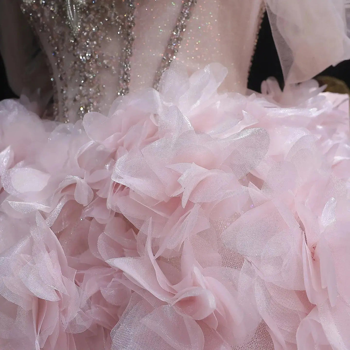 Luxury Pink 3D Floral Train Evening Dress with Overskirt and Bow SS740