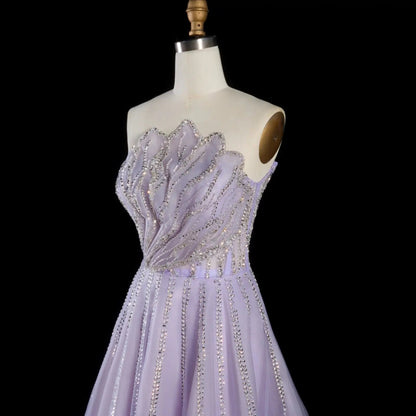 Luxury Beaded Lilac Scalloped Evening Dress SS247