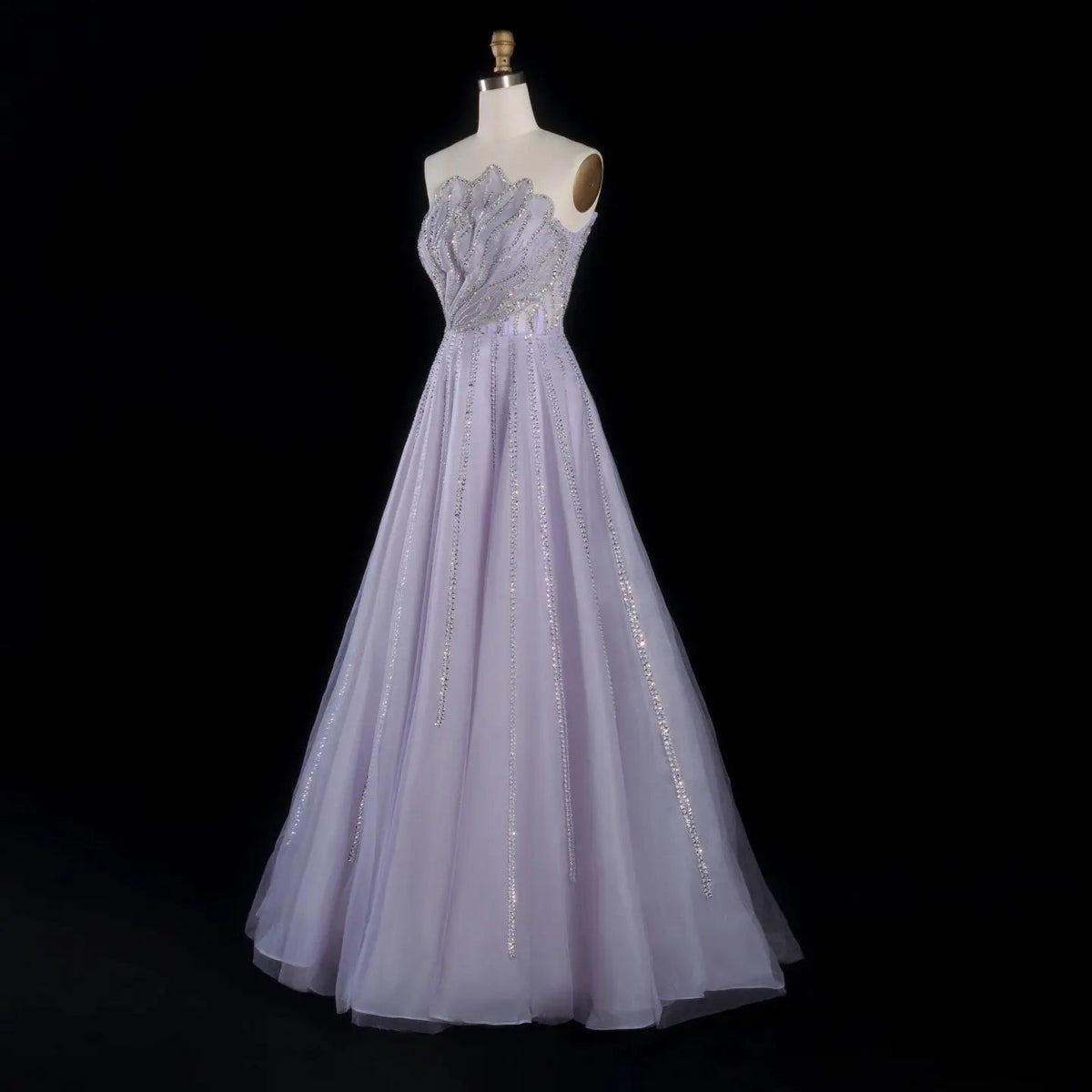 Luxury Beaded Lilac Scalloped Evening Dress SS247