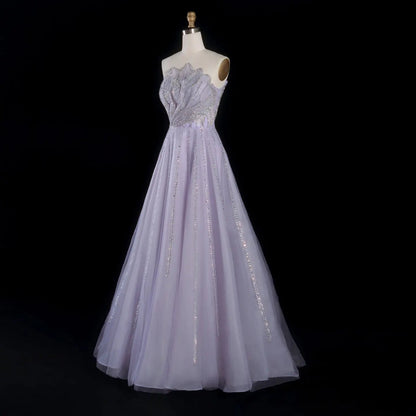 Luxury Beaded Lilac Scalloped Evening Dress SS247
