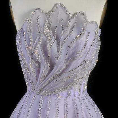 Luxury Beaded Lilac Scalloped Evening Dress SS247