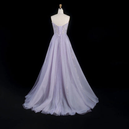 Luxury Beaded Lilac Scalloped Evening Dress SS247