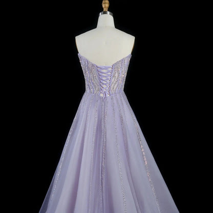 Luxury Beaded Lilac Scalloped Evening Dress SS247