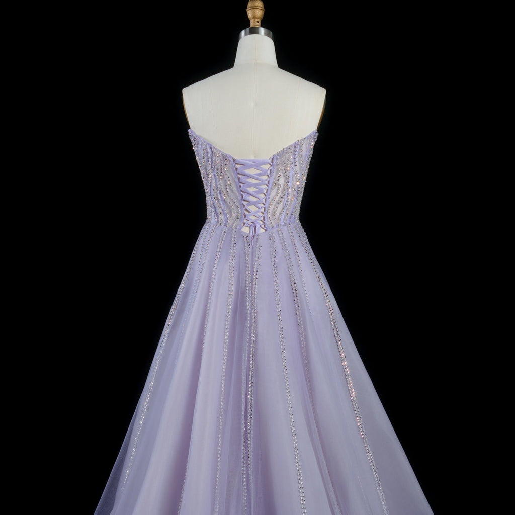 Luxury Beaded Lilac A-Line Strapless Evening Dress SS247