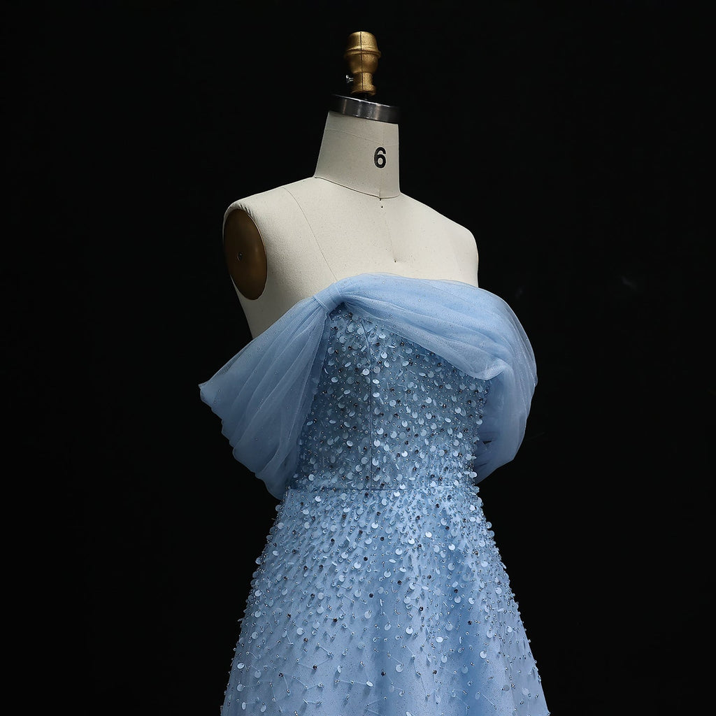 Elegant Beaded Sky Blue A-Line Evening Dress SS510