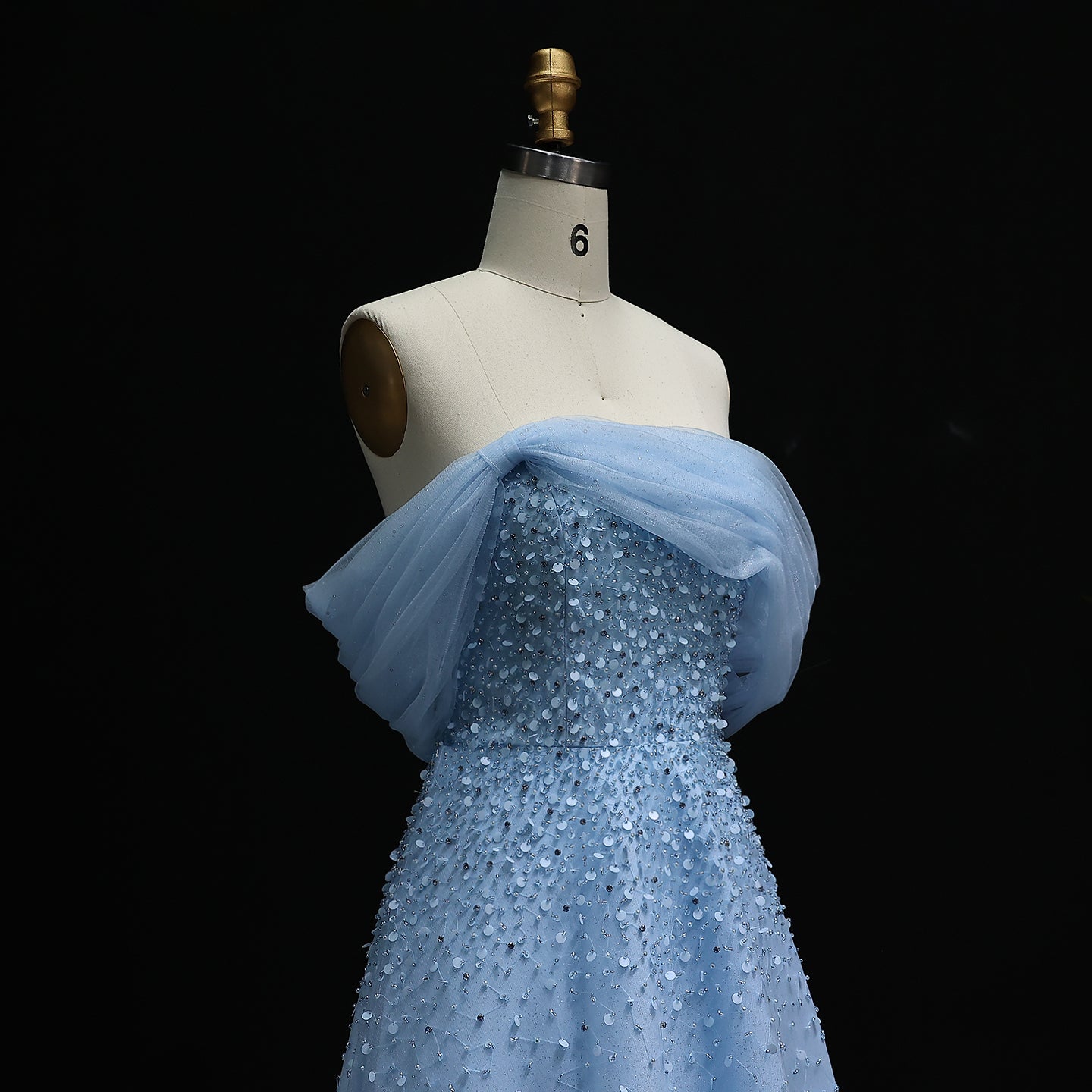 Elegant Beaded Sky Blue A-Line Evening Dress SS510