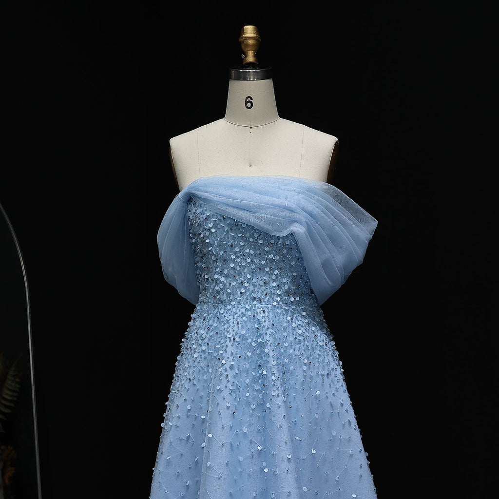 Elegant Beaded Sky Blue A-Line Evening Dress SS510