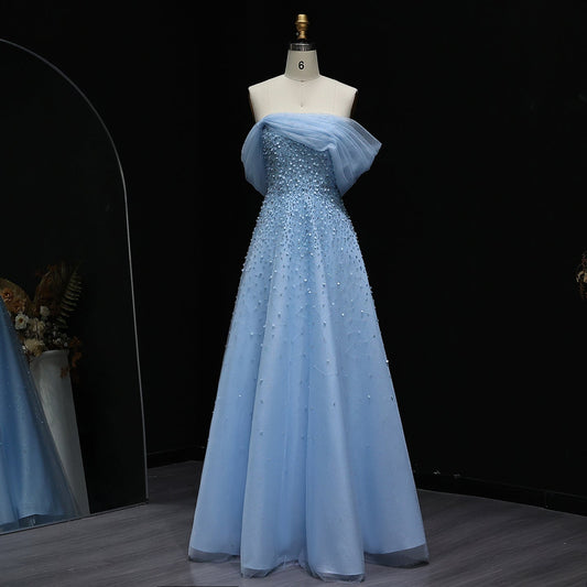 Elegant Beaded Sky Blue A-Line Evening Dress SS510